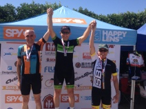 Don Davidson wins 2015 State Supermasters (age 65-69) Road Race Championship. Also on the podium (right) : PR Velo member Bruce Steele, who races for South Bay Wheelmen, and our new friend from San Luis Obispo, Larry Brooks.